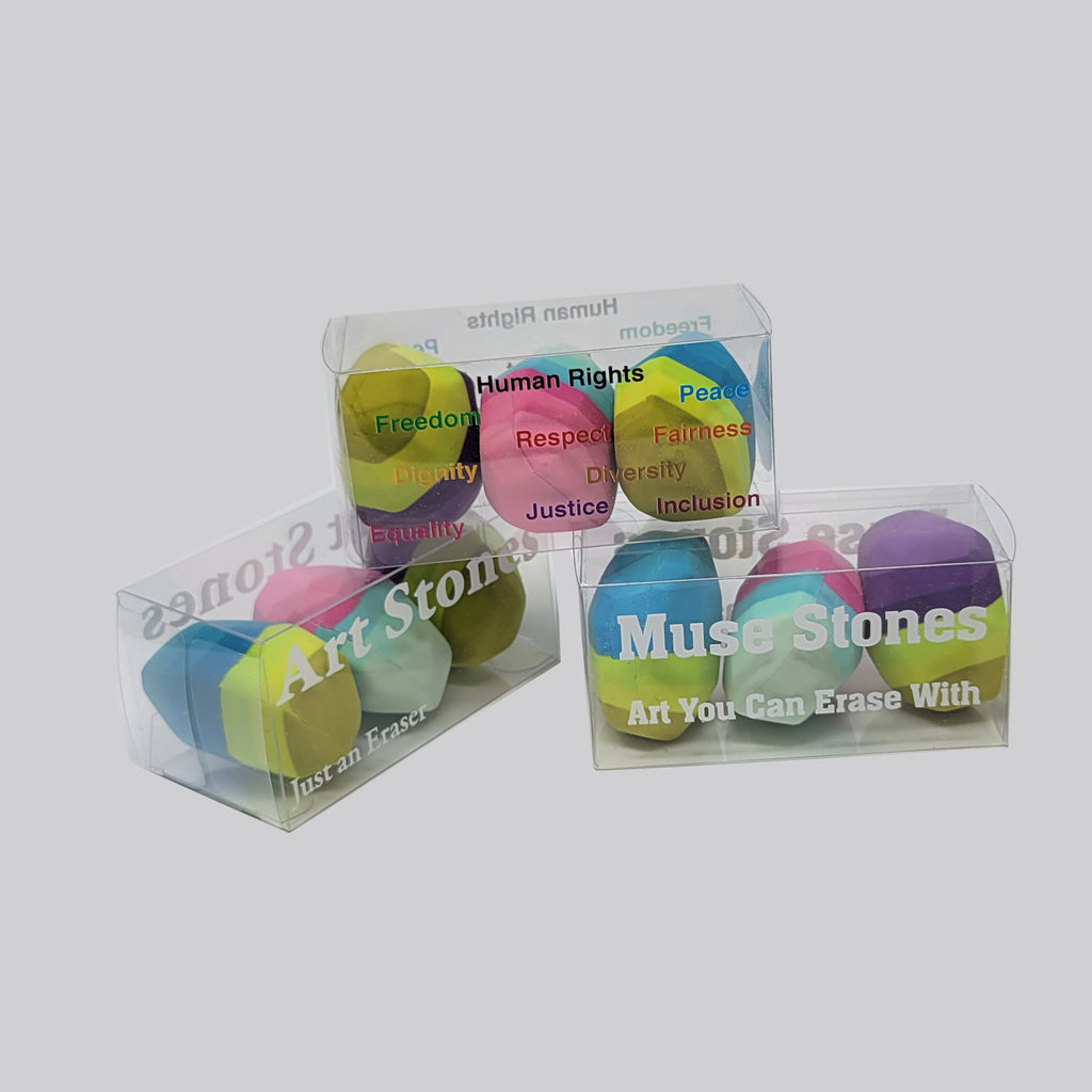 Set of 3 Rock Erasers — Multicolor Stripes
