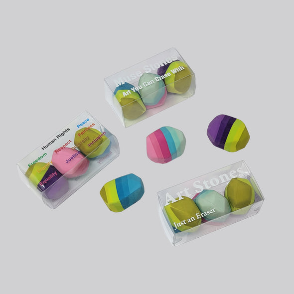 Set of 3 Rock Erasers — Multicolor Stripes